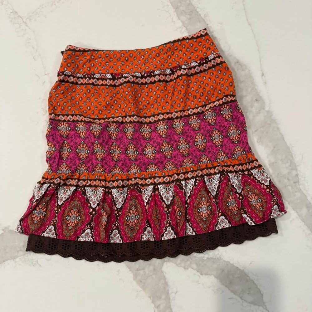 Vintage Speechless Bohemian Floral Mini Skirt Women's Medium Orange Hippie Boho